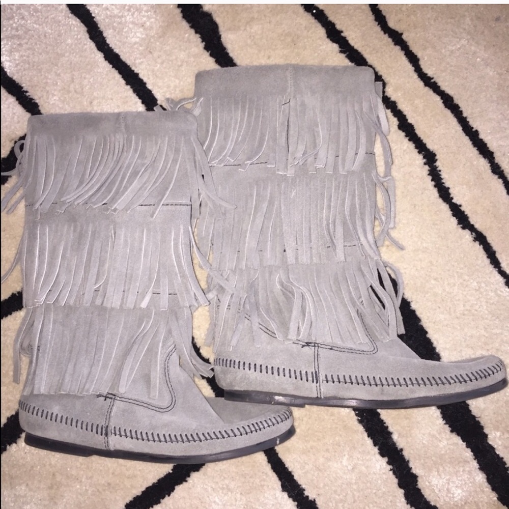 Minnetonka Grey Fringe Boot - image 1